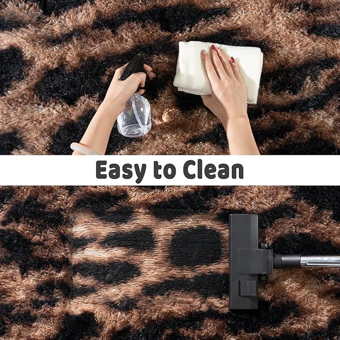 Shag Rugs for Living Room 5x7, Ultra Soft Tie-Dyed Brown Leopard Big Fuzzy Rugs for Bedroom, 5 x 7 Fluffy Shaggy Plush Cheetah Carpet Kids Room Dorm Upgrade Non-Slip