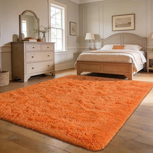 Andecor Shag Area Rug for Living Room, 5x8 Feet Orange Soft Fluffy Indoor Plush Throw Rugs for Bedroom Girls Kids Room Nursery Dorm Home Decor Carpet
