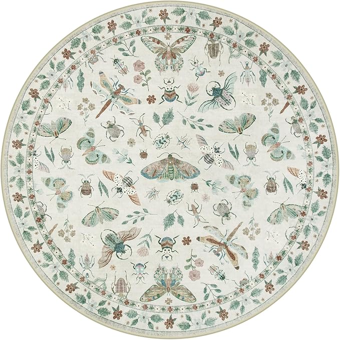 Lahome Insect Washable Round Area Rug, Soft Round Rugs 6ft Ultra-Thin Non-Slip, Boho Large Circle Carpet for Bedroom Living Room Kitchen Nursery Vionnet, Beige