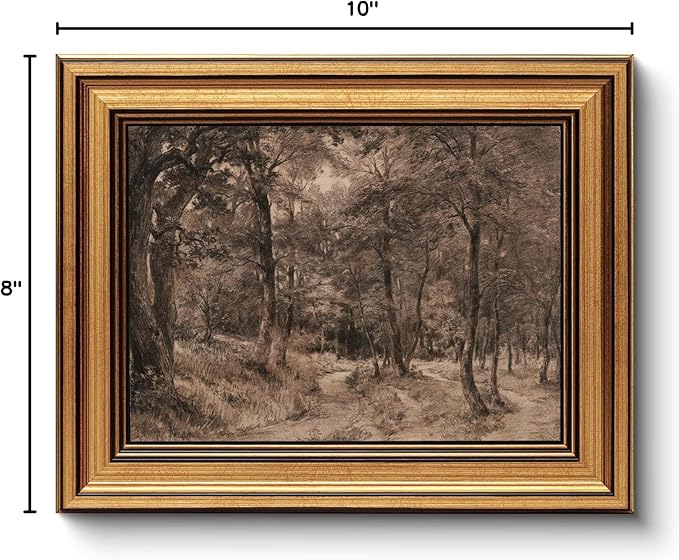 HUARCEY Gold Framed Vintage Wall Art for Living Room Nature Painting Prints Shelf Decor for Kitchen Aesthetic Bedroom Wall Art Gifts Charcoal Landscape Home Decor Farmhouse Path Forest Canvas Artwork
