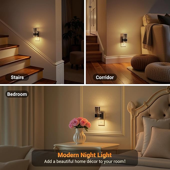 JandCase Night Lights Plug into Wall,2 Pack Automatic LED Night Light with 0-100LM Dimmable, 3000K Plug in Night Lights with Auto Light Sensor, for Bathroom Hallway Decor