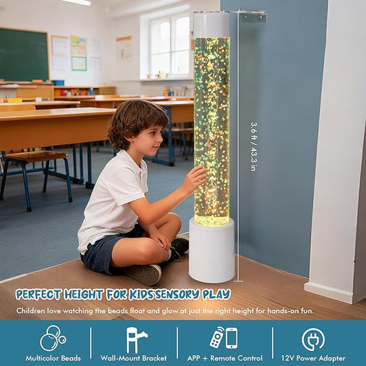 Bubble Tube Floor Lamp – Works with Various Controllers, Color-Changing Aquarium Mood Light for Visual Stimulation & Relaxation in Home, Sensory Rooms & Therapy Clinics (3.5FTJumble Bead Bubble Lamp)