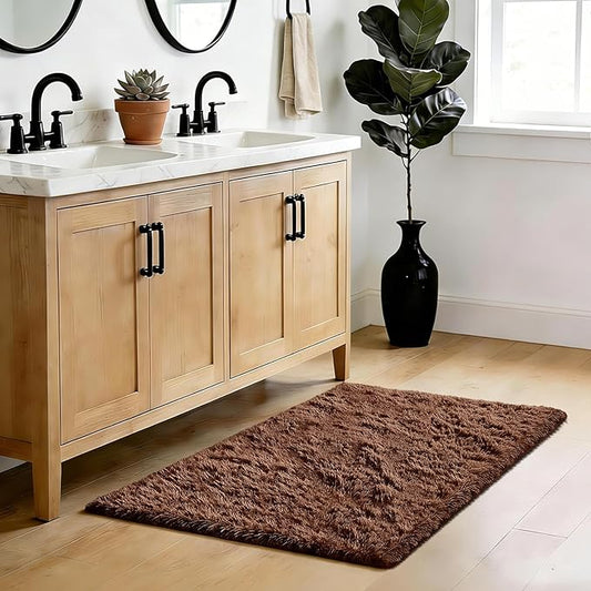 Fluffy Rug Shag Area Rug, Brown 3x5 Area Rugs for Bedroom, Small Bedside Rug, Soft Fluffy Shag Entryway Throw Rugs for Living Room Bedroom Kids Room Home Decor