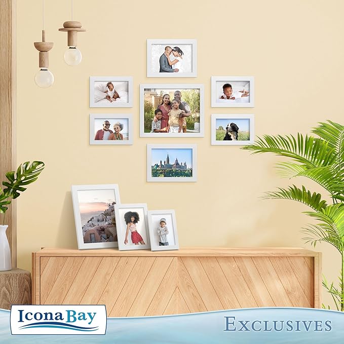 Icona Bay Combination White Picture Frames Set - 10 PC (Five 4x6, Three 5x7, Two 8x10), Multi-Pack for Modern Wall Gallery, Exclusives Collection