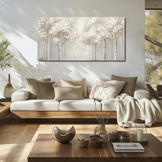 ANCXWOTER Large Forest Wall Art for Living Room White Misty Birch Tree Picture for Bedroom Office Modern Landscapes Canvas Prints Ready to Hang 24x48 Inch