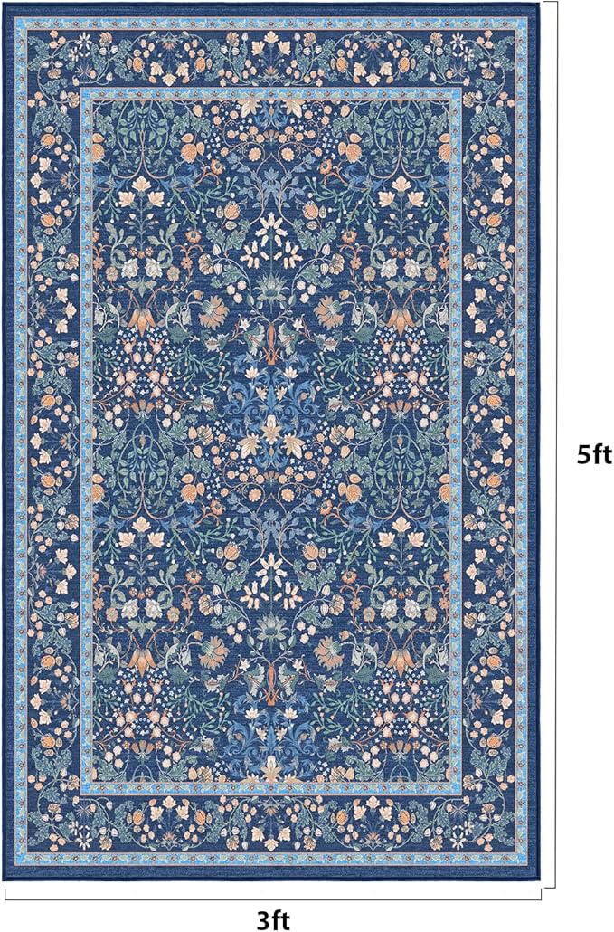 AMADA HOMEFURNISHING 3x5 Entryway Rug Indoor, Non-Slip & Low-Profile Area Rugs with Durable Edge Binding, Floral Pattern, Soft Washable Rug for Bedroom, Entryway and Kitchen