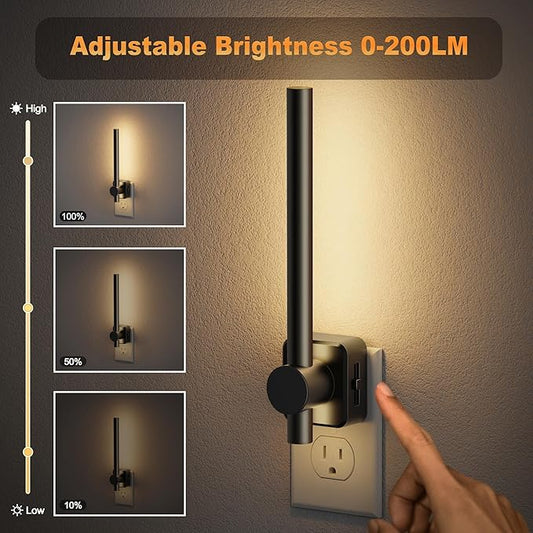 JandCase Night Lights Plug into Wall,0-200LM Dimmable LED Nightlights, 2 Pack Soft White 3000K Vanity Night Light with Auto Light Sensor for Bathroom Dressing Room