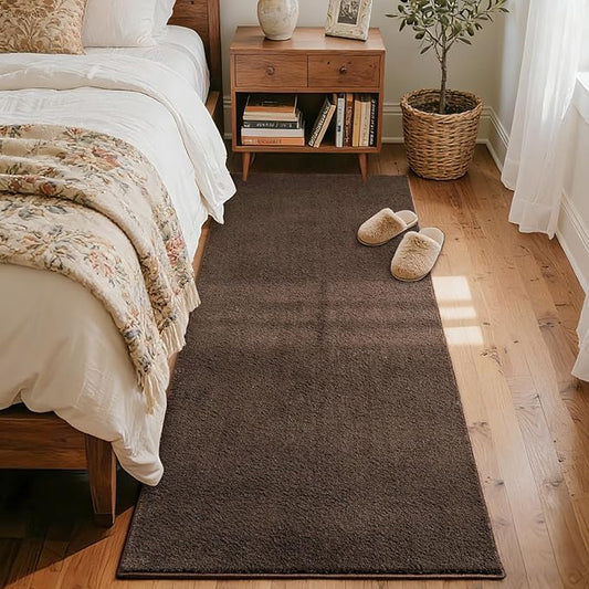 FinRèc 2x6 Washable Runner Rugs for Kitchen Hallway Bedroom, Low Pile Thin Rug Solid Color, Non-Slip Carpet Indoor for Home Decor (Pure Brown)