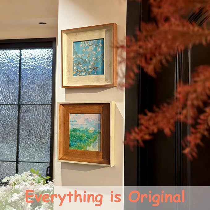 2 Pack Van Gogh Wall Art & Air Plant Airplant Holder Stand Magnetic Frame Set - 2-in-1 Famous Prints (Almond Blossom & Green Wheat Fields) for Living Room Bedroom Home Office Decor Plant Lovers' Gift