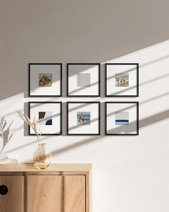 HAUS AND HUES Set of 15 8x8 Picture Frames - Black Wooden Gallery Wall Frames with Mat, 8 x 8 Inches