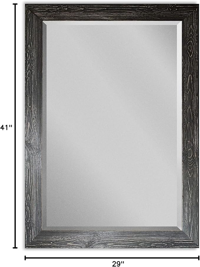 Wexford Home Black Rustic Mirror Rectangular Barnwood Framed Wall Mirror for Home Decor, Vertical or Horizontal Hanging, 41x29