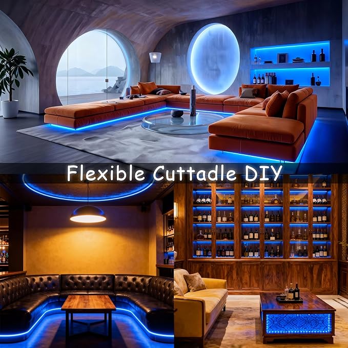Blue 30ft Led Lights Strip Indoor Rope Lights Easy DIY Cuttable Strip Lights for Fish Tank Bar Room Bathroom Living Room Kitchen Ceiling Wall Vanity Mirror Decor