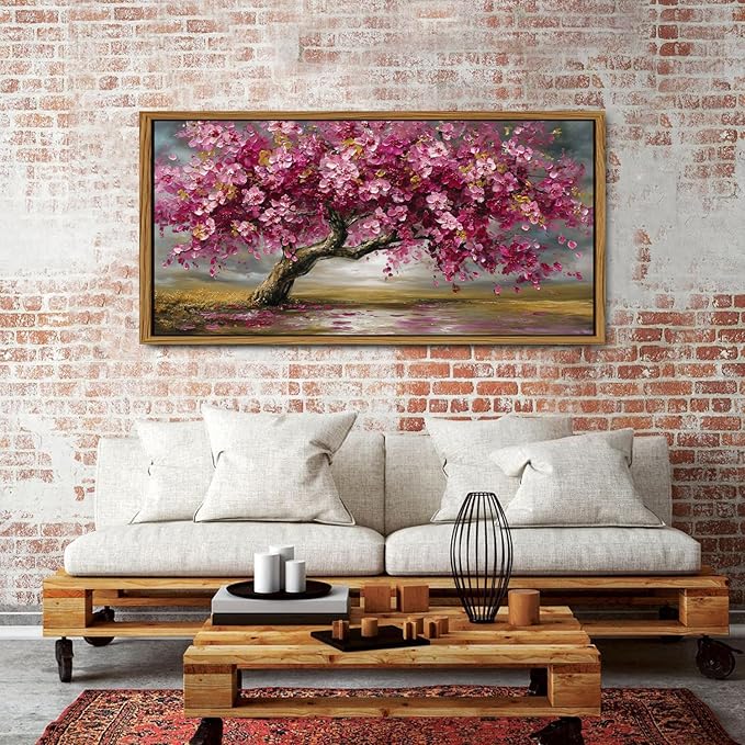 Abstract Tree Framed Wall Art Colorful Daisy Floral Wall Decor Nature Trees Botanical Painting Canvas Prints Rustic Farmhouse Pictures Posters Modern Artwork for Bedroom Living Room Decorations 30x57.8"