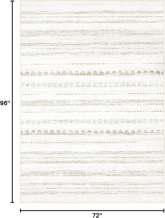 Nakagishi 6x8 Area Rugs Living Room: Washable Boho Large Neutral Soft Farmhouse Rug Stain Resistant Modern Indoor Floor Non-Slip Carpet for Bedroom Nursery Kids Playroom Office Dining Room Dorm- Brown