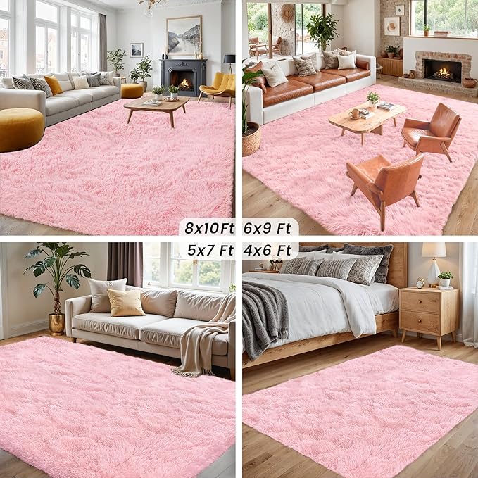 2x6 Bedside Area Rugs for Bedroom: Soft Fluffy Shag Pink Rug for Hallway, Non-Slip Fuzzy Plush Living Room Rug Indoor Floor Carpet for Kids Rooms, Dorm, Nursery, Modern Home Aesthetic Decor