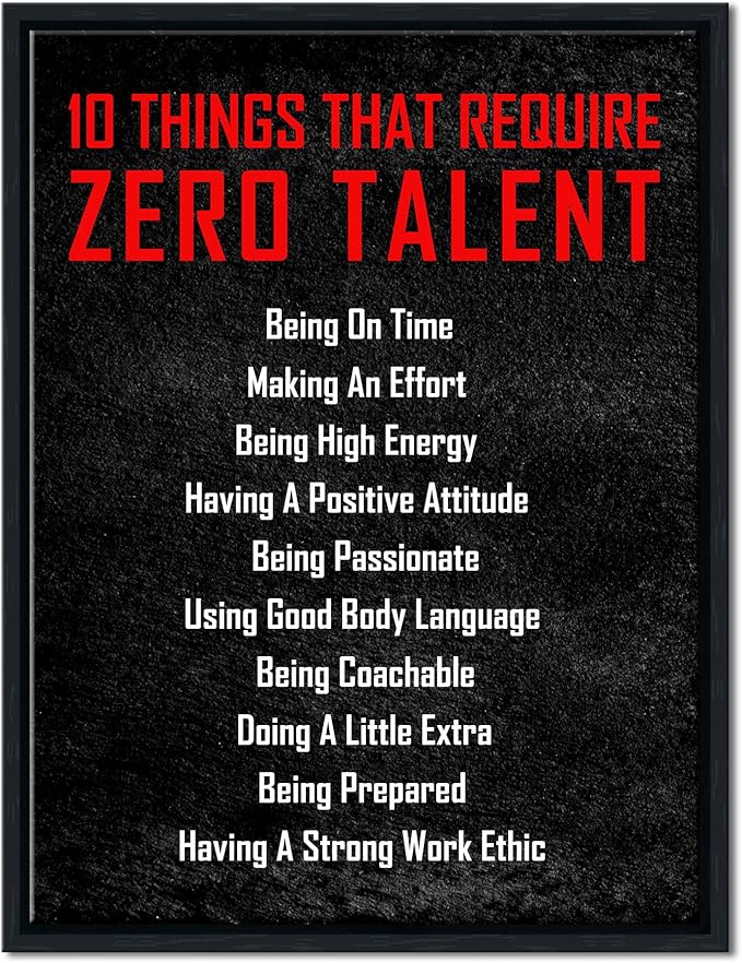 Pyradecor Black Framed Wall Art Inspirational Poster Canvas Prints Motivational 10 Things that Require Zero Talent Office Positive Quotes for Classroom Home Decorations