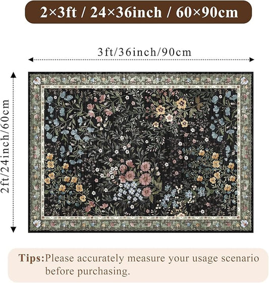 Washable Area Rugs 2x3 Entryway: Soft Ultra Thin Low Pile Mat Machine Washable Indoor Doormat Lightweight Entry Rug Anti Slip Backing Rugs for Living Room Bedroom Kitchen 2'x3' Black