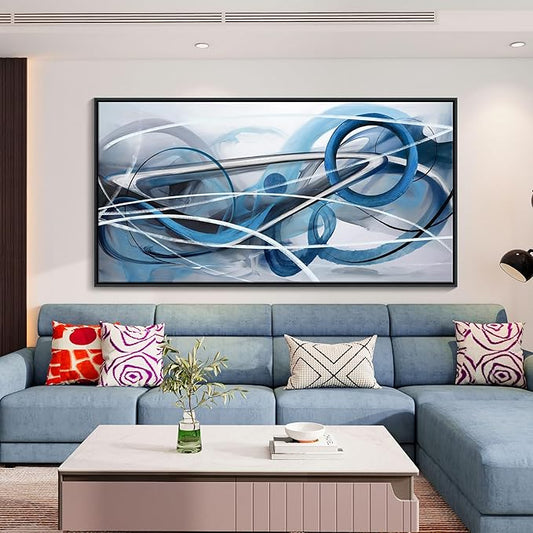 YDYSUNE Large Blue Abstract Wall Art Modern Canvas Wall Decor Paintings Minimalist Artwork for Living Room Pictures for Bedroom Office Home Decor Framed Art Decoration Size 29×58IN