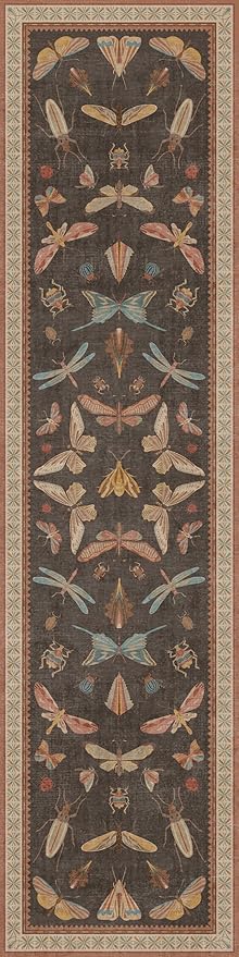 Brown Vintage Hallway Runner Rug 2x8, Washable Non Slip Carpet for Entryway & Kitchen Floor, Boho Butterfly Moth Insect Print Décor
