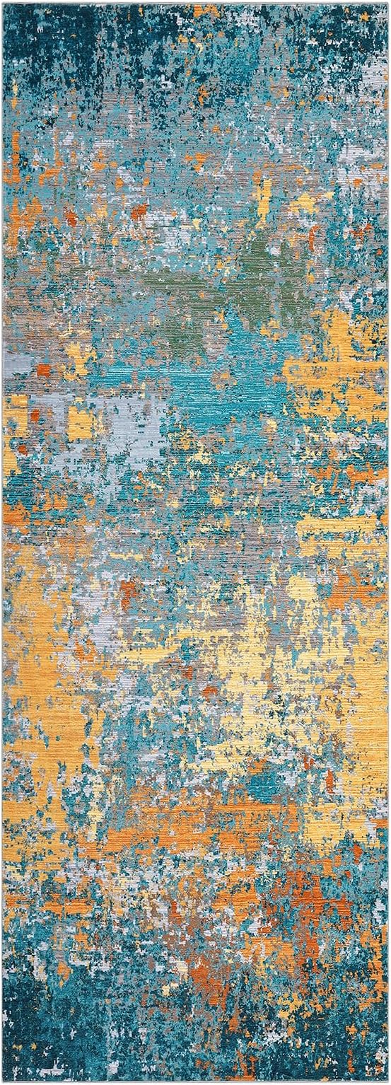 ROYHOME Modern Abstract 2x7 Runner Rug Washable Non Slip Stain Resistant Rug for Hallway Kitchen Bedroom Non Shedding Low Pile Indoor Floor Cover,Multi Color