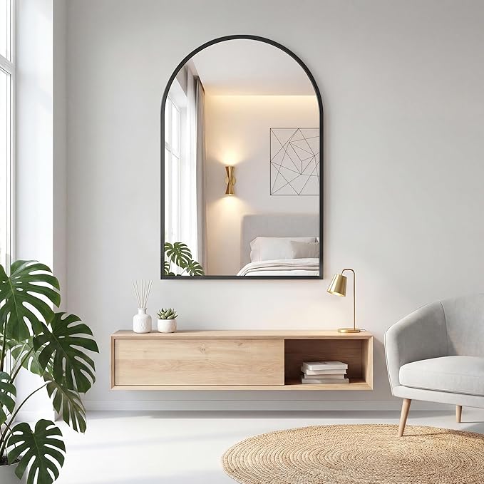 DUMOS 22"x30" Arched Wall Mirror, Bathroom Mirrors for Over Sink, Vanity Mirror with Tempered Glass & Anti-Rust Metal Frame, Entryway, Living Room, Bedroom, Black