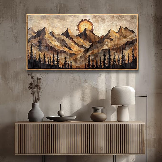 QIYILEXWART Canvas Wall Art For Living Room Wall Decor For Bedroom Office Wall Decoration Mountain Sun Landscape Painting Farmhouse Pictures Artwork Room Aesthetic Home Decor 20x40 In