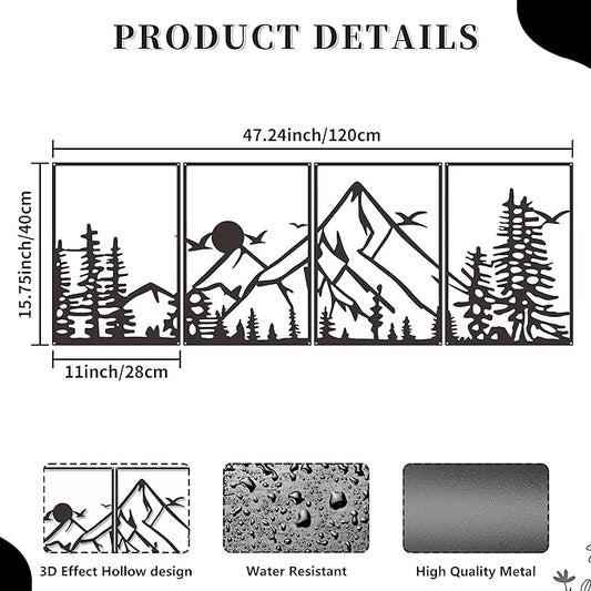 DICYWUDI Black Metal 47.24 x 15.7 inch Mountain Wall Decor – Minimalist Wall Art for or Indoor Kitchen Bathroom Bedroom Living Room Dining Room