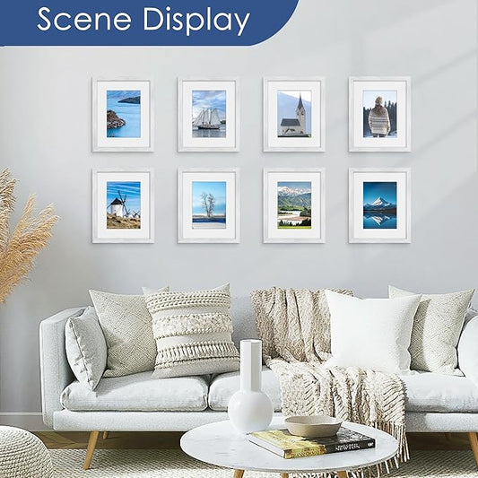 PEALSN 8x10 Picture Frame Set of 6, Display Pictures 5x7 with Mat or 8x10 without Mat for Wall Mounting or Table Top Display, Photo Frames Collage for Wall Decor, Silver.