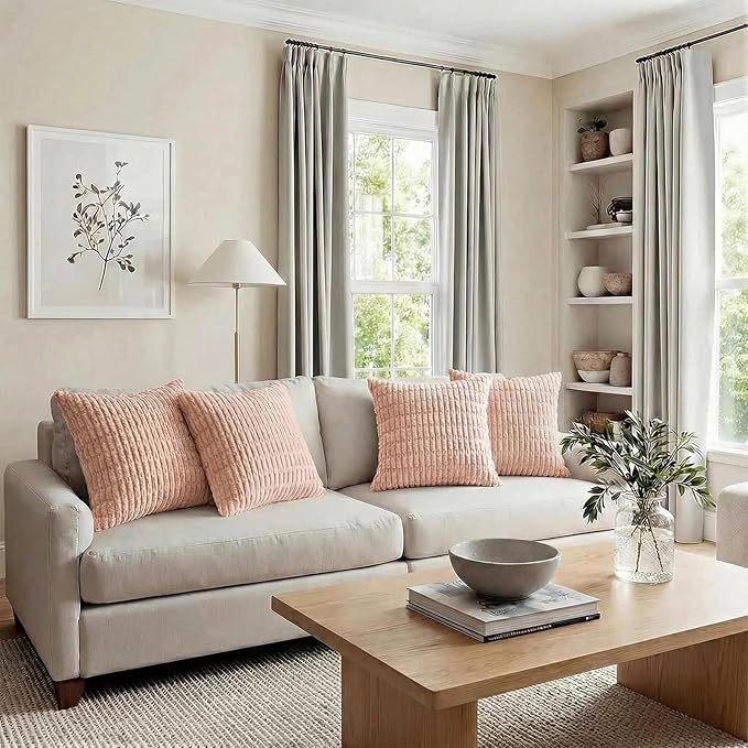 Fancy Homi 4 Packs Decorative Throw Pillow Covers for Living Room Couch Bed, Modern Farmhouse Boho Home Décor Accent Cushion Case, 24" x 24", Blush Pink