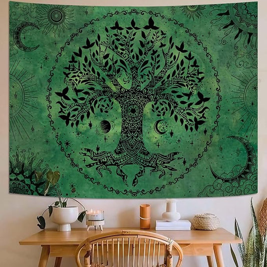 Lunerfex Tree of Life Mandala Tapestry Boho Tapestry for Bedroom Green Tapestries Wall Hanging Living Room Wall Art and Home Decor 44x60