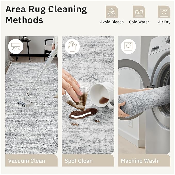 Soalmost Runner Rug 2x7 Washable Non-Slip Hallway Runner Rugs for Kitchen Bathroom Laundry Room Grey Vintage Floor Carpet Runners for Hallways Entryway
