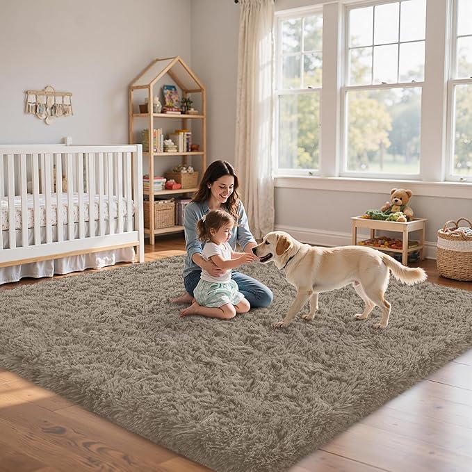 4x6 Area Rug for Living Room:Ultra Soft Fluffy Shag Grey Camel Rugs,Large Fuzzy Plush Indoor Non Slip Carpet Washable Rug for Bedroom Kids Nursery Office Dorm Modern Decor(Grey Camel 4'x6')