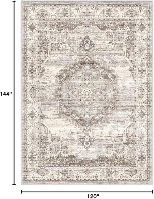 YOUFORTONG 10x12 Area Rug Washable:Large Living Room Area Rugs - Machine Washable Stain Resistant Rug - Soft Low Pile Carpet for Bedroom Dining Room 10'x12' Beige