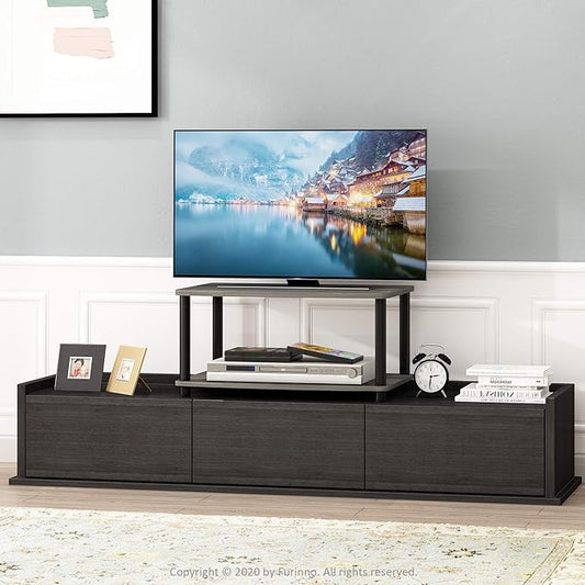Furinno Turn-N-Tube TV Riser Stand, 2-Tier Small Elevated No Tools TV Stand, TV Console for TV up to 32 inch, 15.8 x 23.8 x 11, for Living Room, Bedroom, French Oak Grey