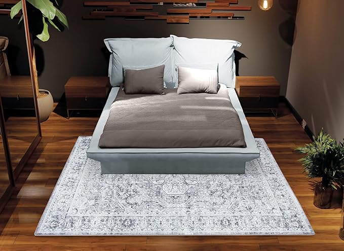 Bloom Rugs Washable Non-Slip 5' x 7' Rug - Gray/Charcoal Traditional Medallion Area Rug for Living Room, Bedroom, Dining Room, and Kitchen - Exact Size: 5' x 7'