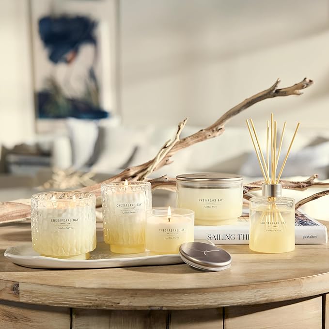 Chesapeake Bay, Reed Diffuser, 5.7oz, Golden Waves Scent, Mood Evoking, Sea Glass-Inspired Jar, Room Filling Fragrance Made with Essential Oils, Coastal Fragrance for Home Décor or Gifting