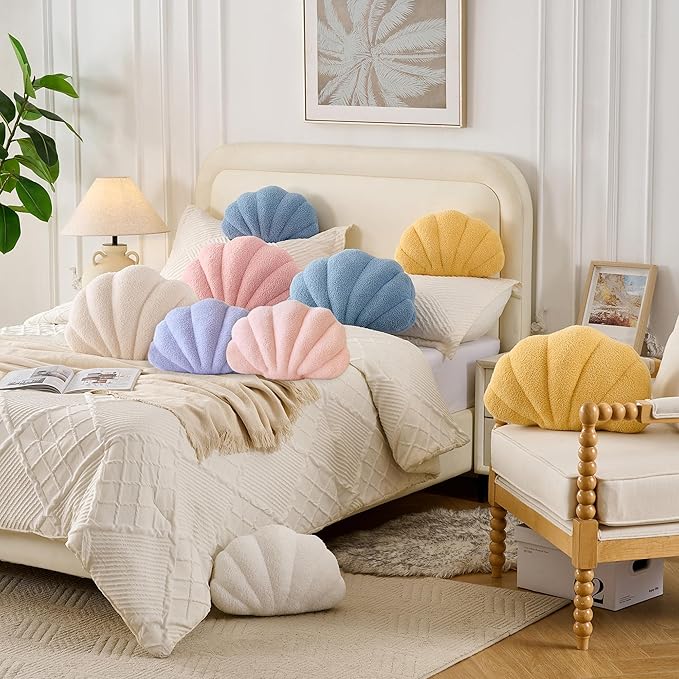 XIAIJIA Seashell Throw Pillows Shell Shaped Pillow Lavender Sea Shell Pillows for Bed Seashell Decorative Pillow Soft Plush Pillow Sea Couch Decoration(18 X 13 inch)