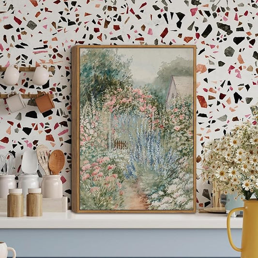 WALLZK Vintage Framed Wall Art Floral Wall Decor French Country Cottage Canvas Prints Rustic Farmhouse Pictures Artwork for Walls Living Room Bedroom Bathroom 8"x10"