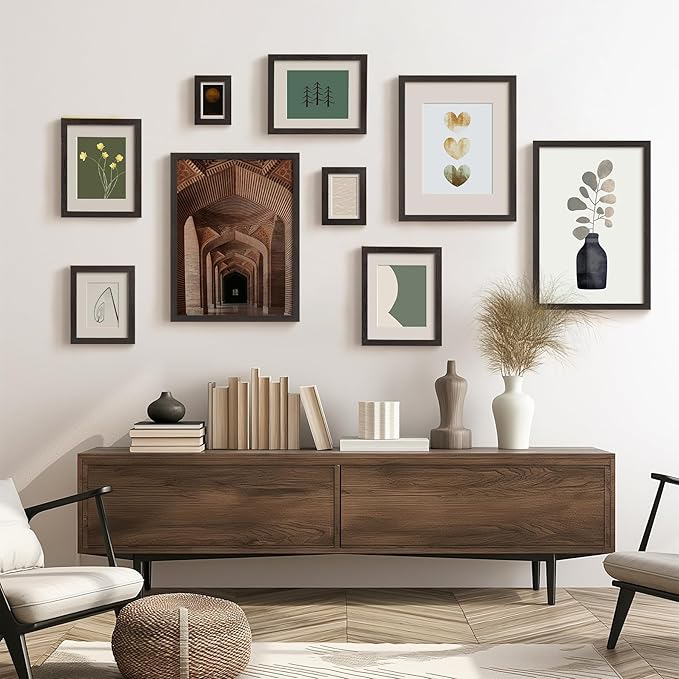 Momentworth 11x14 Picture Frame with Mat for 8x10 Set of 4, Multicolour Wood Grain 11 x 14 Gallery Wall Picture Frames for Wall Mounting(4 Pack, Multicolour)
