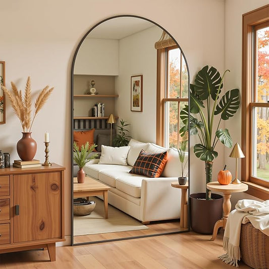 Full Length Mirror, 72"x44" Arched Full Body Mirror, Floor Mirrors with Stand, Body Mirrors Standing Hanging Leaning Against Wall,Aluminum Frame Mirrors for Bedroom Cloakroom,Living Room,Black