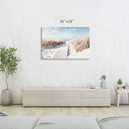 Hardy Gallery Beach Canvas Wall Art Prints: Coastal Seascape Picture Road to Beach Artwork Painting on Canvas for Living Room (36'' x 24'' x 1 Panel)