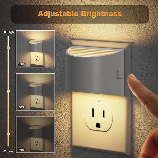 JandCase Night Light, Automatic Night Lights Plug into Wall,2 Pack Dusk to Dawn Sensor Nightlight, 3000K Soft White Brightness Adjustable Nightlight for Kids Bedroom Hallway Kitchen Decor