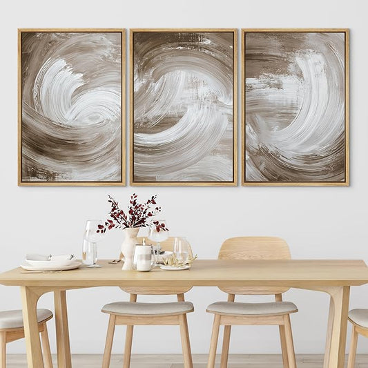 SIGNLEADER Framed Canvas Print Wall Art Set Warm Brown and White Swirl Abstract Illustrations Minimal Decorative Bohemian Nordic for Living Room, Bedroom, Office - 16"x24"x3 NATURAL