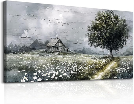 ERQINHUA Gray Large Canvas Wall Art For Living Room Farmhouse Wall Decor For Bedroom Office Mural Field scenery Paintings Tree Landscape Printed Artwork Wall Pictures Home Decorations art 24"X48"