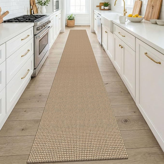 KOZYFLY Boho 2x14 Runners Rugs for Hallway, Long Washable Runner Rug, Woven Non Slip Kitchen Runner, Farmhouse Entryway Rug, Floor Carpet for Entry, Aisle, Hall, Orange Beige/Tan/Brown