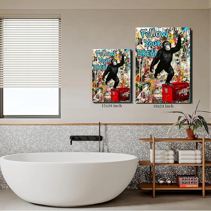 12x16 Graffiti Street Art Gorilla Canvas Wall Decor Urban Pop Funny Picture Monkey Framed Gallery Street Posters Teen Boys Bedroom Pictures Kids Room Prints Men Office Home Decoration