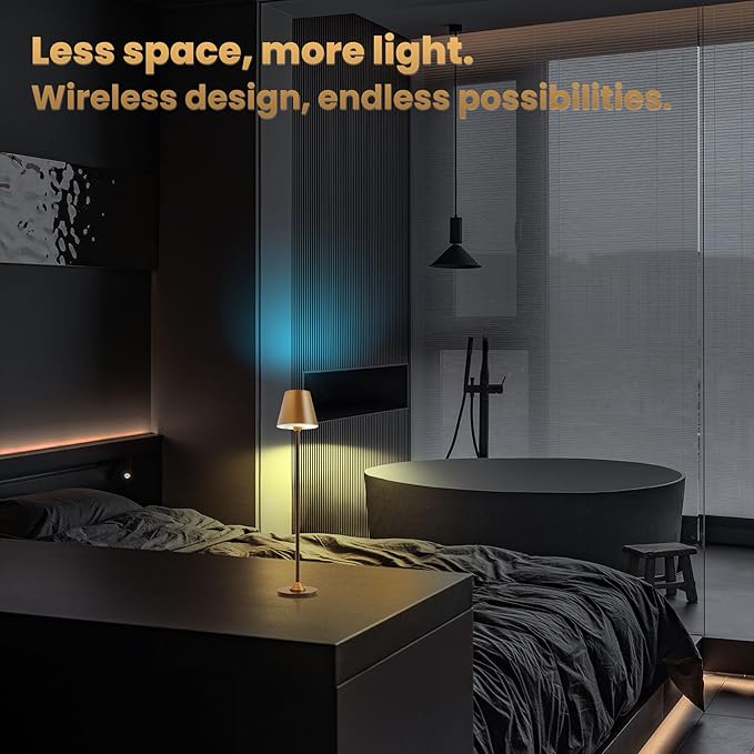 Timjorman RGB Palm-Sized Cordless Table Lamp, Rechargeable Touch Metal Bedside Lamp, 3 Brightness 3000K Warm Light, Small Table Lamp for Bedroom, Restaurant, Patio, Camping (Antique Brass&Black 1PACK)