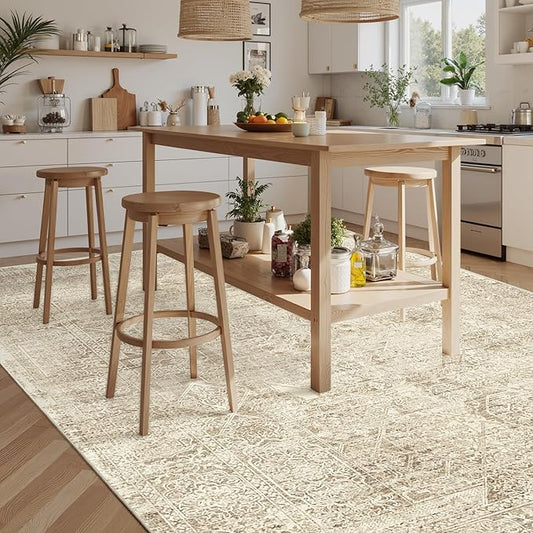 Soalmost Washable Area Rug 8x10, Large Soft Rugs for Living Room Vintage 8x10 Area Rugs for Bedroom Dining Room Floral Non-Slip Thin Brown
