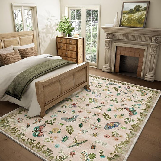 Machine Washable Rugs for Living Room: 9x12 Area Rugs Vintage Rugs Stain Resistant Non Slip Low Pile Soft Lightweight Carpet Rug for Bedroom Kitchen Dining Room Nursery Kids Room Farmhouse