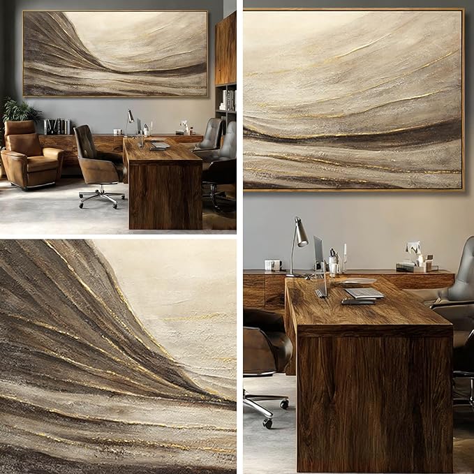 WINKAILIN Textured Abstract Landscape Canvas Wall Art in Brown and Gold Modern Minimalist Flowing Line Artwork for Living Room Bedroom Office Wall Decor 40x88 Inch
